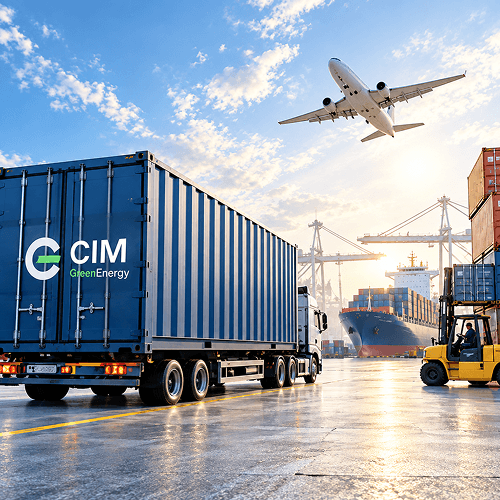 CIMtech Green Energy shipping container at a global logistics terminal