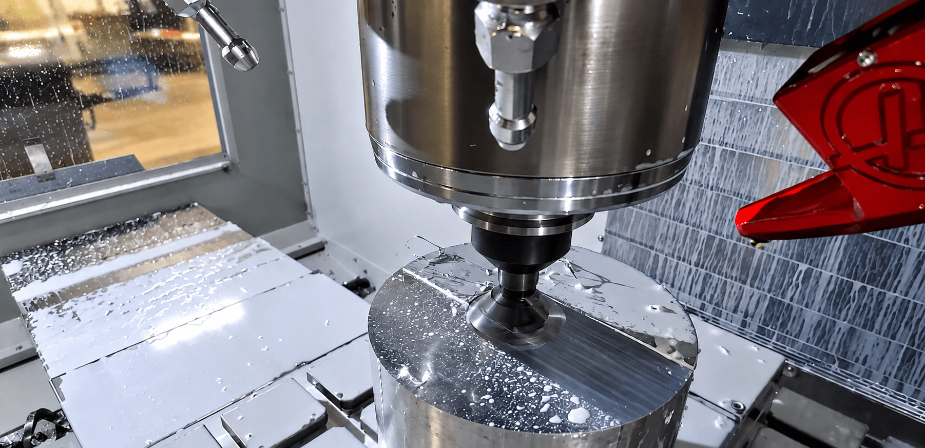 CNC spindle machining a precision metal component