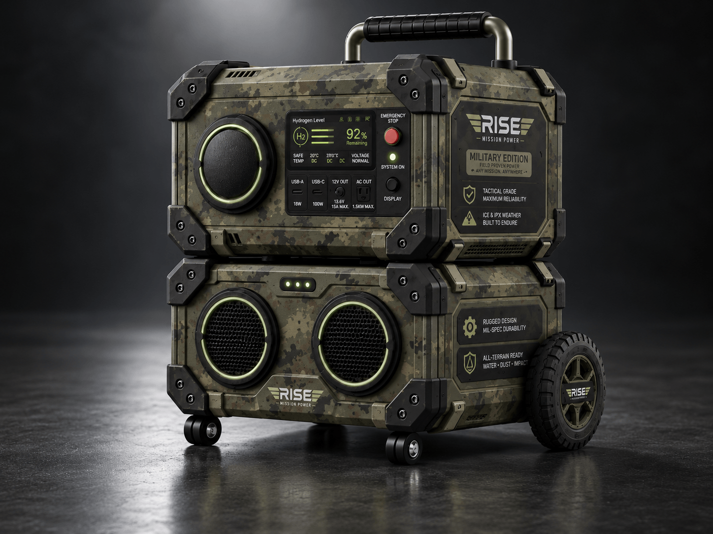Rise Mission Power portable generator in a military field operation