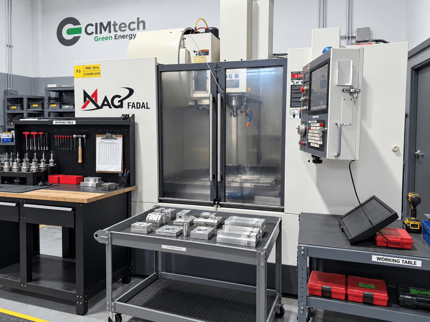 CIMtech Green Energy technician inspecting a precision component under a digital microscope